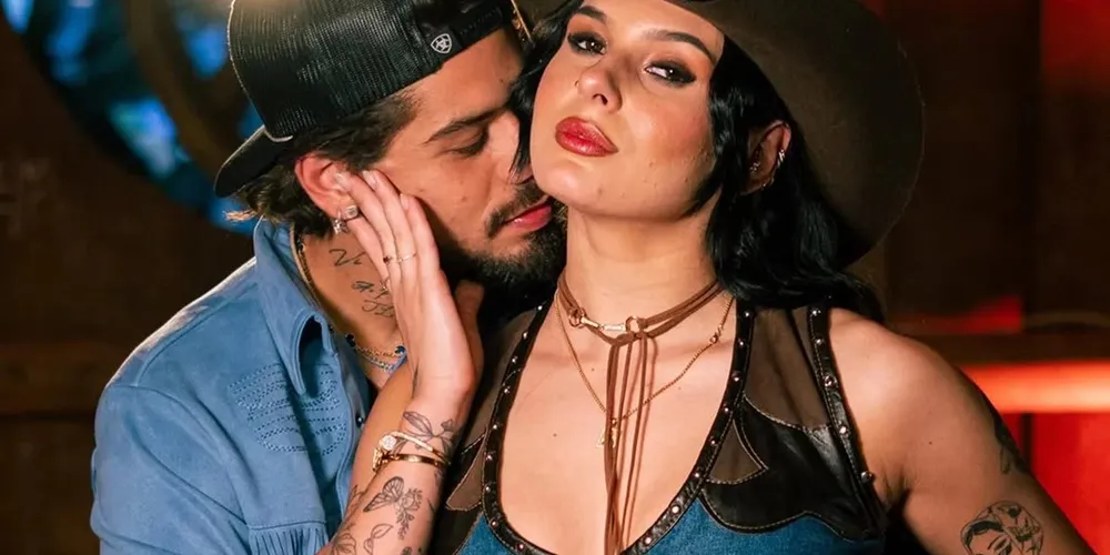 Zé Felipe e Ana Castela em gravação de clipe