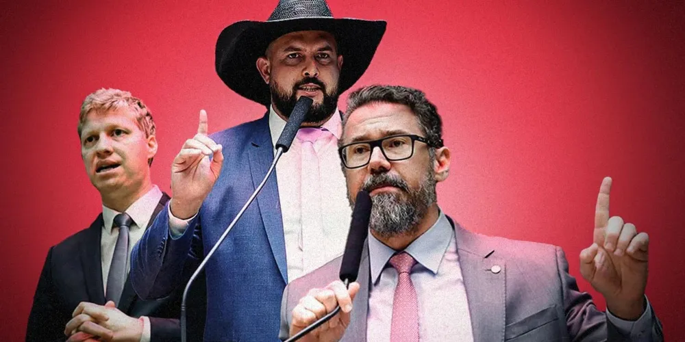 Na imagem: Marcos Pollon (PL-MS) mais a frente, Zé Trovão (PL-SC) ao centro e Marcel Van Hattem (Novo-RS) mais ao fundo