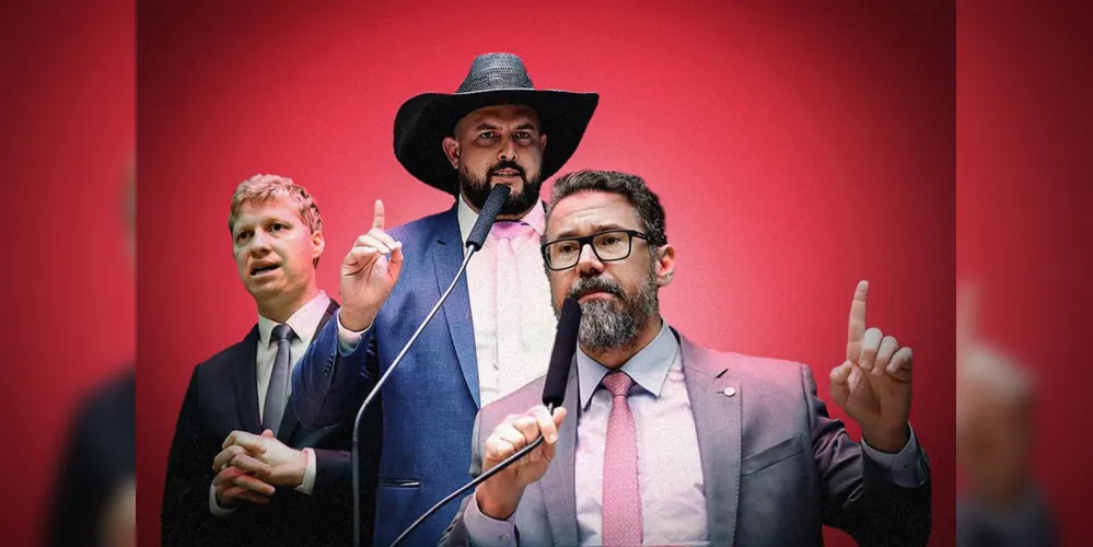 Na imagem: Marcos Pollon (PL-MS) mais a frente, Zé Trovão (PL-SC) ao centro e Marcel Van Hattem (Novo-RS) mais ao fundo