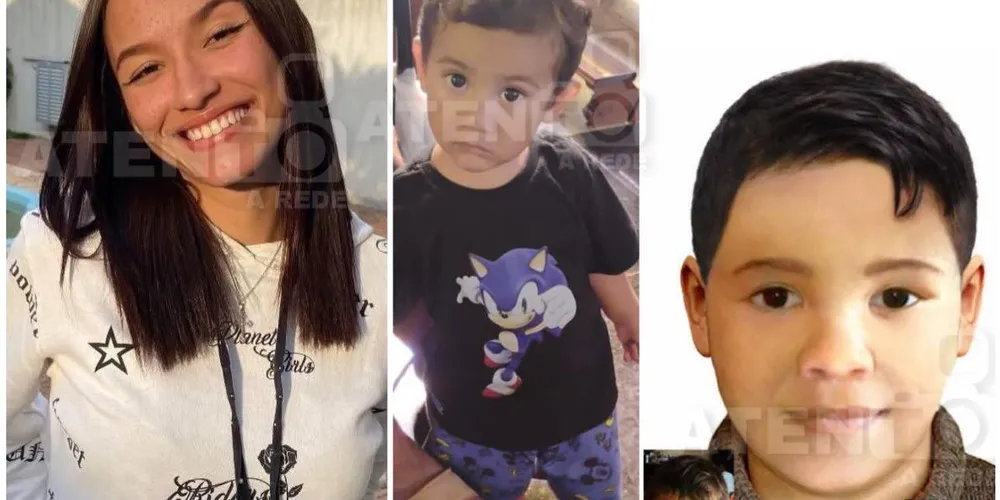 Na imagem: Ísis Vitória, desaparecida desde 2024, Arthur da Rosa Carneiro, desaparecido desde a última quinta-feira, e Luiz Felipe, desaparecido desde 2017