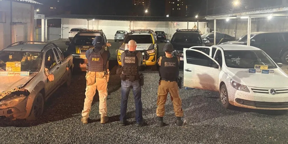 Agentes da PRF, PF e PM em registro após ação