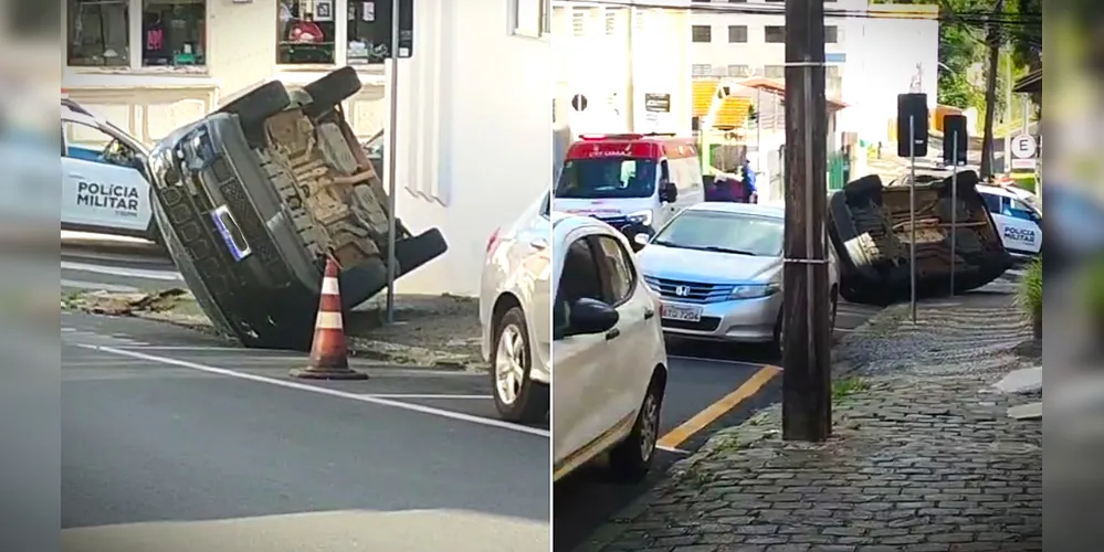 Após a colisão, Jeep tombou e ficou na calçada
