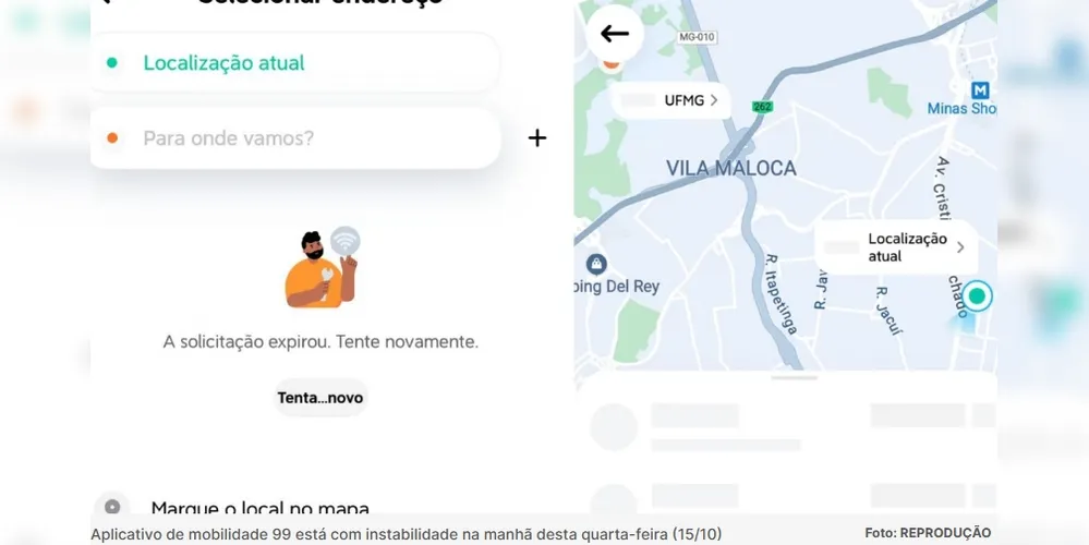 Aplicativo de mobilidade 99 está com instabilidade na manhã desta quarta