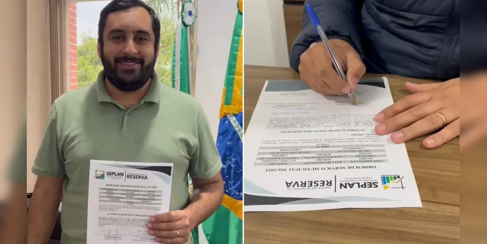 O prefeito Lucas Machado assinou as ordens de serviço