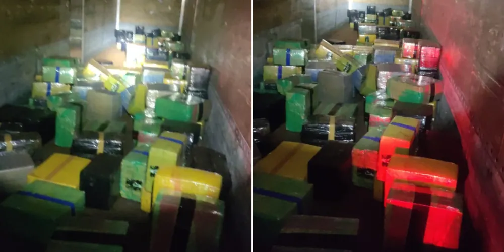 PRF constatou 4.428 kg da droga distribuída em grandes fardos no caminhão.