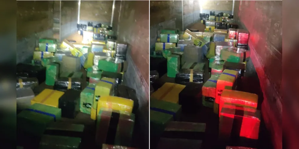 PRF constatou 4.428 kg da droga distribuída em grandes fardos no caminhão.