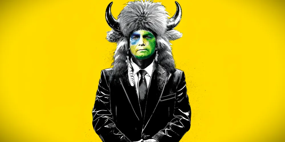 Bolsonaro ilustra a capa com o rosto pintado de verde e amarelo e um chapéu viking