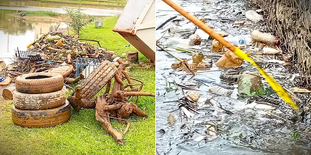 Pneus, plásticos, garrafas e outros materiais foram recolhidos do lago