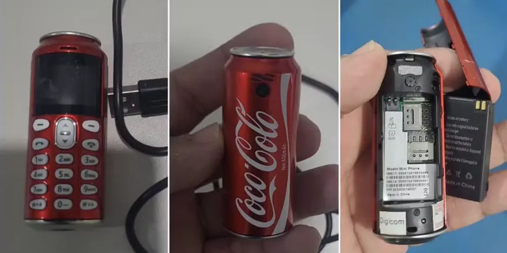 O aparelho, disfarçado de lata de refrigerante, funcionava como um celular comum