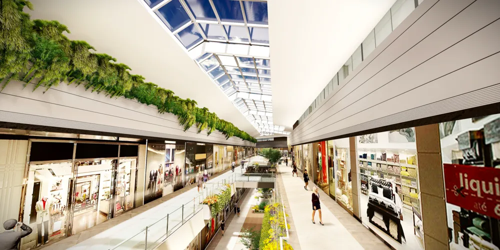 Projeção de como ficará a parte interna do Plaza Campos Gerais