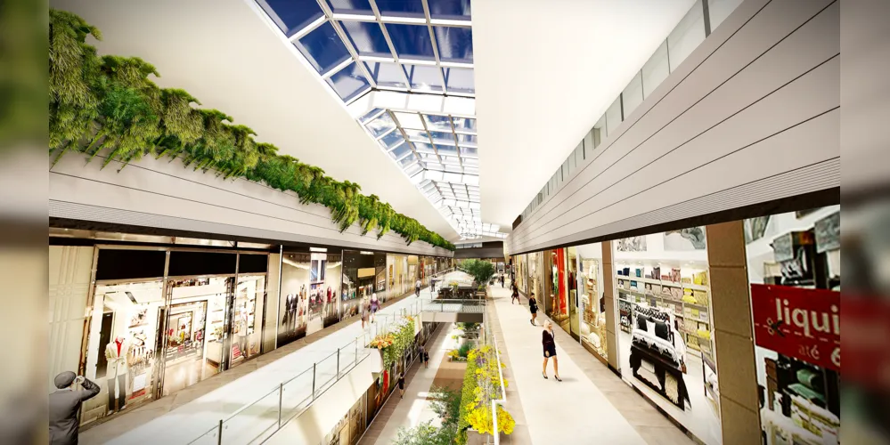 Projeção de como ficará a parte interna do Plaza Campos Gerais
