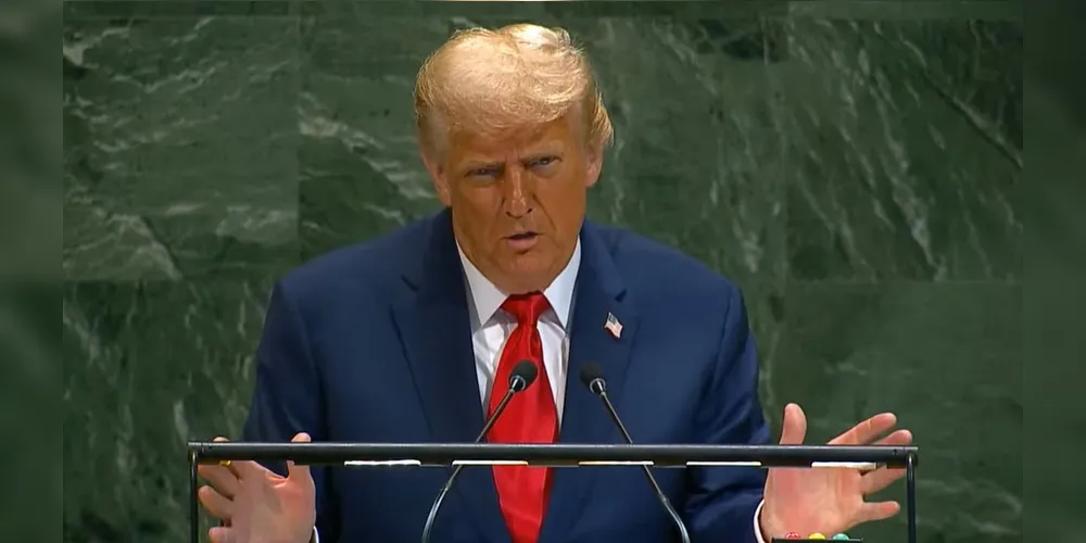 Presidente dos EUA, Donald Trump, durante discurso na Assembleia Geral da ONU