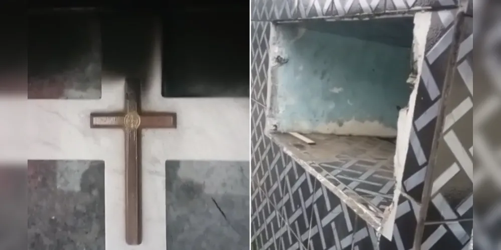 Imagens revelam que partes do túmulo foram pichadas e destruídas