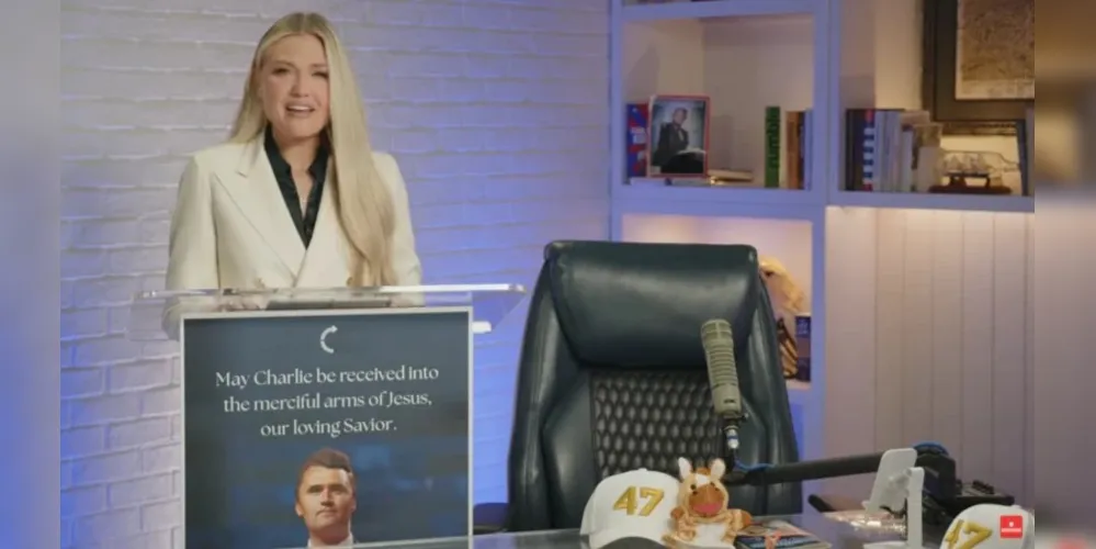 Erika Kirk em vídeo de discurso para as redes sociais