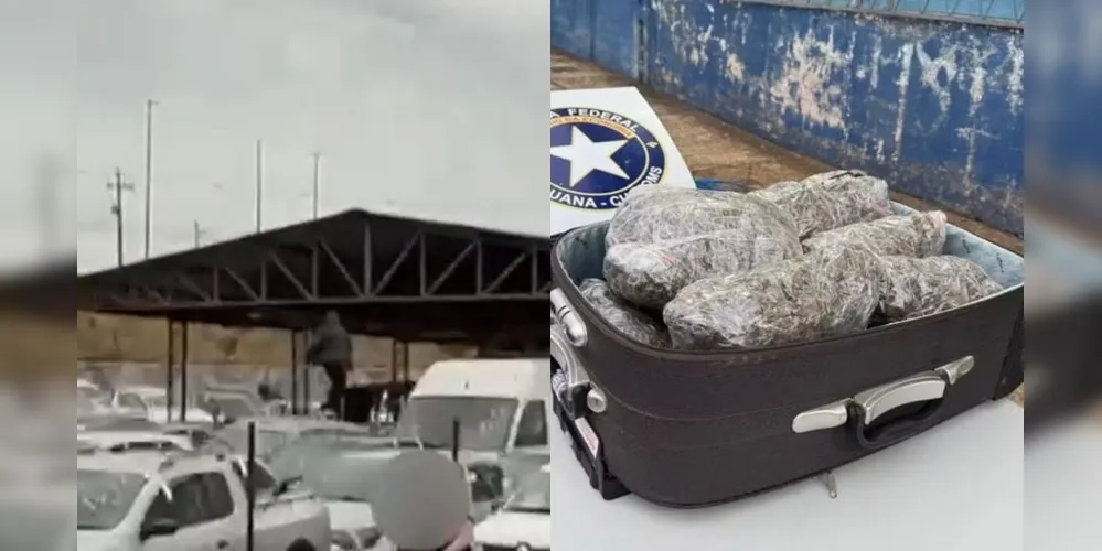Jovem flagrado com 6,8 kg de maconha tenta fugir da Receita Federal correndo sobre carros