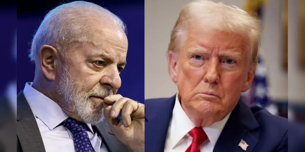 O presidente da República, Luiz Inácio Lula da Silva, à esquerda, e o presidente dos Estados Unidos, Donald Trump, à direita