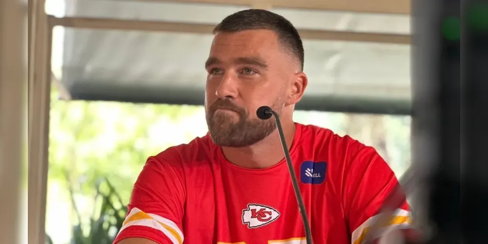 Travis Kelce, do Kansas City Chiefs, em entrevista coletiva antes do jogo na Neo Química Arena