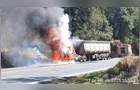 Fogo destrói caminhão e interdita PR-092 em Jaguariaíva