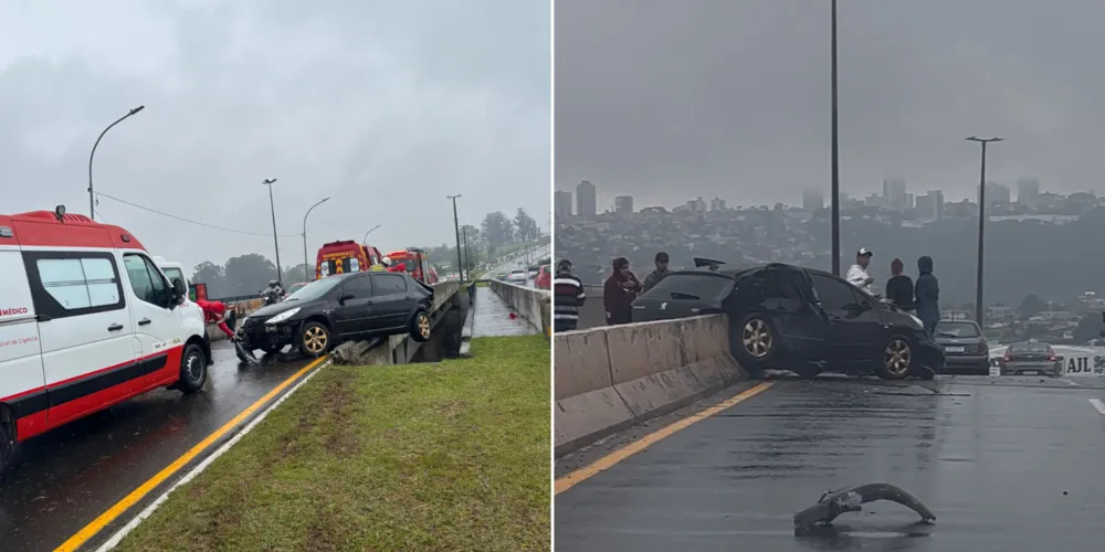 Veículo atravessou a mureta do viaduto no bairro Santa Paula