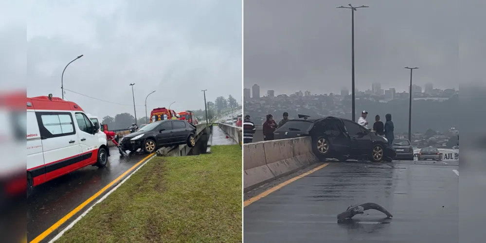 Veículo atravessou a mureta do viaduto no bairro Santa Paula