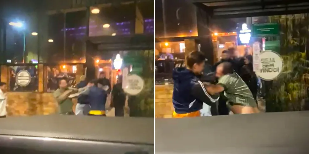 Confusão foi assistida por populares que estavam próximos ao bar