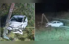 Poste cai e motorista fica ferido após forte colisão na PR-438