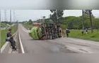 Motorista fica ferido após caminhão tombar na BR-376, em Curitiba