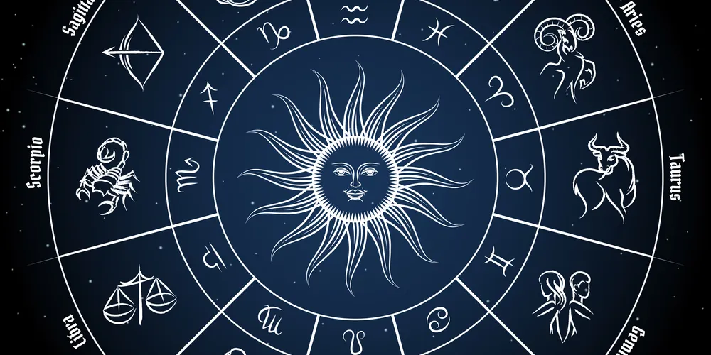 Zodiac circle with horoscope signs. Fish pisces scorpio aquarius zodiak aries virgo. Vector illustration
