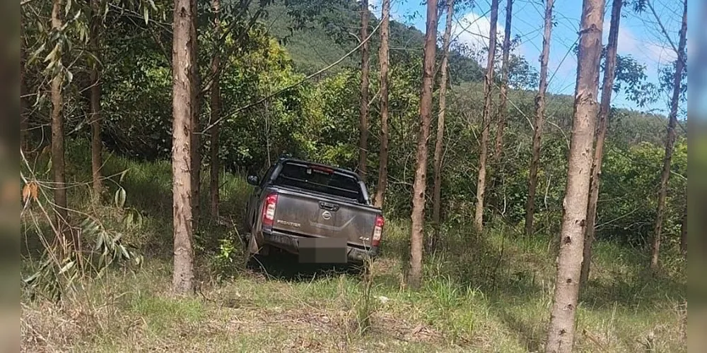 Carro foi encrostado em uma área de mata