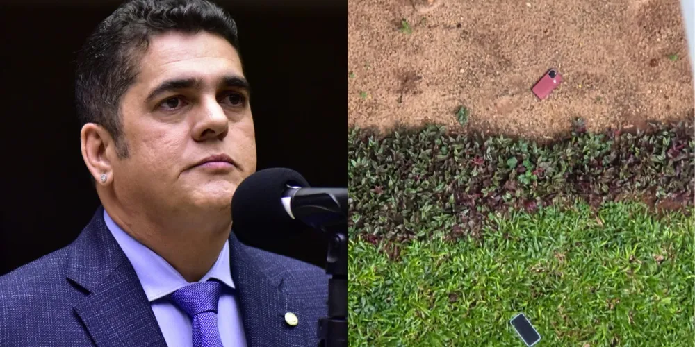 À esquerda, o deputado Antônio Doido e, à direita, os celulares que teriam sido jogados pela janela