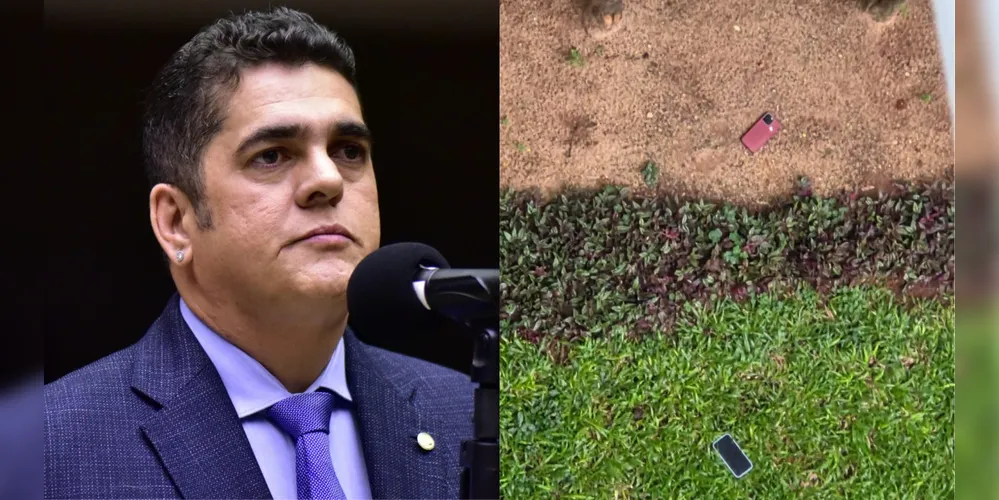 À esquerda, o deputado Antônio Doido e, à direita, os celulares que teriam sido jogados pela janela