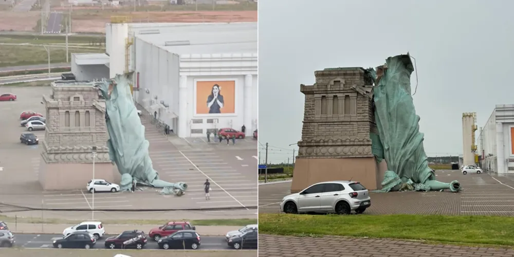 A estrutura desabou no estacionamento da unidade após fortes ventos
