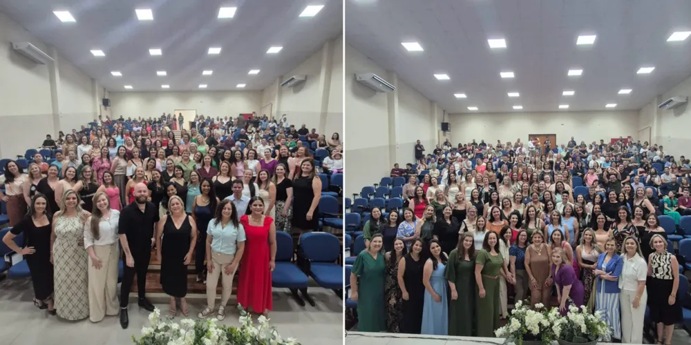 Secretária de Educação, Joana D’Arc Panzarini Egg, em registro com os novos diretores das escolas e CMEIs de Ponta Grossa