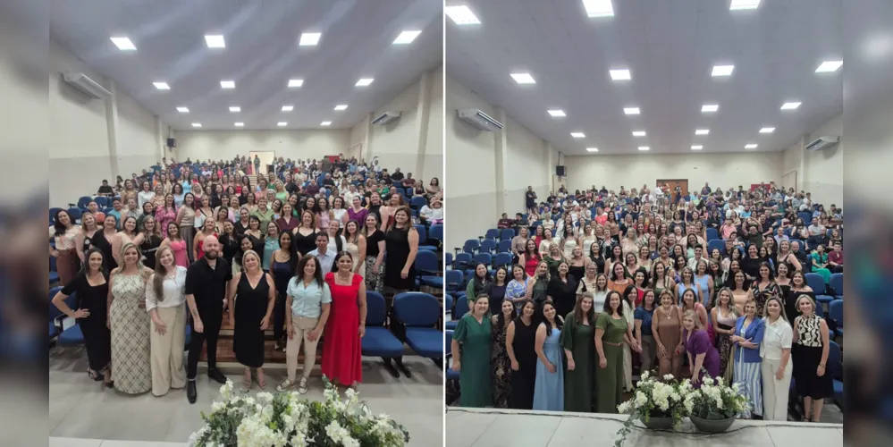 Secretária de Educação, Joana D’Arc Panzarini Egg, em registro com os novos diretores das escolas e CMEIs de Ponta Grossa