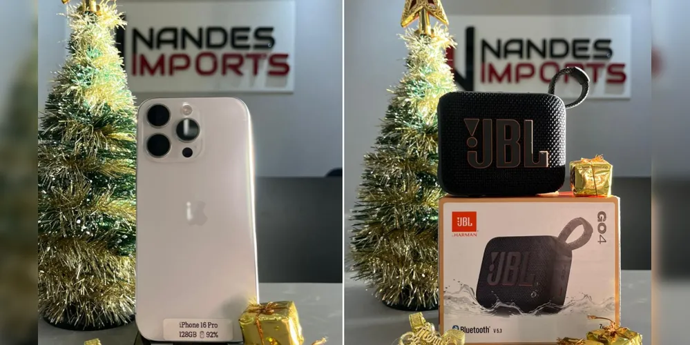 A loja também oferece carregadores, fones de ouvido e capinhas