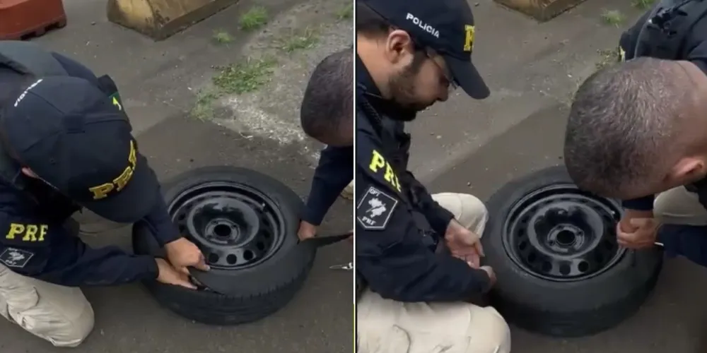 Policiais localizaram celulares no estepe do veículo