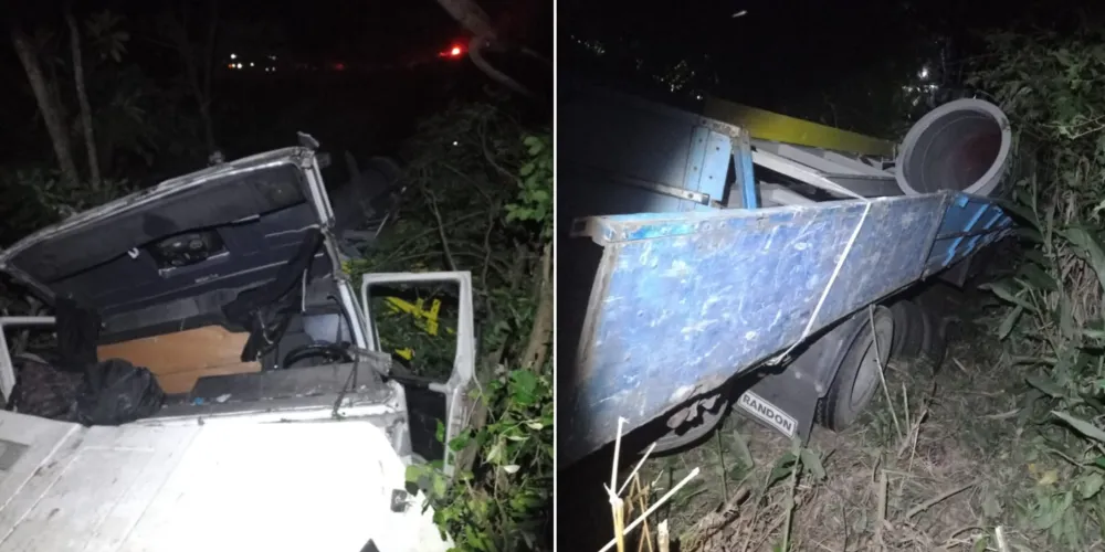 No km 207, o motorista perdeu o controle da direção e tombou à margem da rodovia