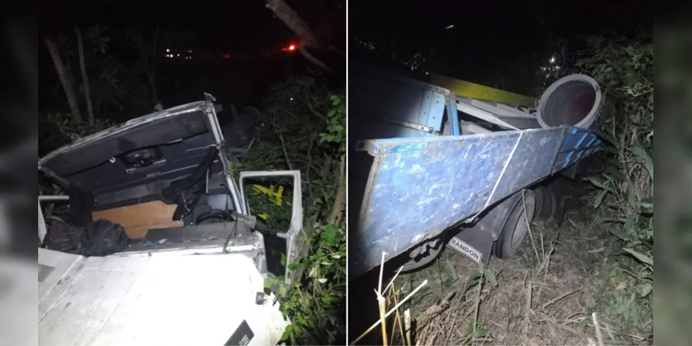 No km 207, o motorista perdeu o controle da direção e tombou à margem da rodovia