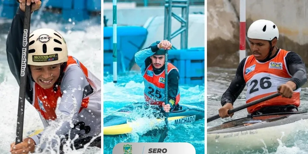 Os atletas Allan Kauã da Silva Ferreira, Luiz Antônio Pereira Machado e Vinícius Costa de Paula que conquistaram o pódio