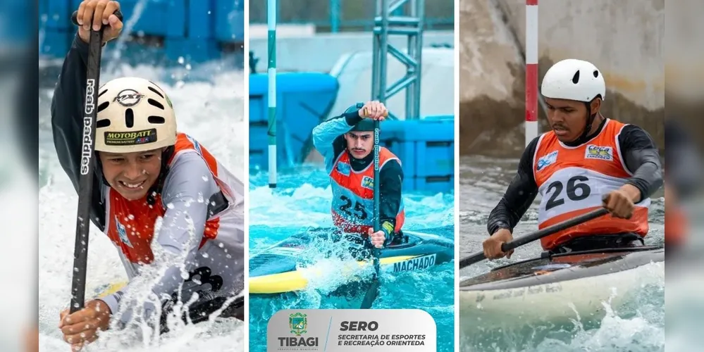 Os atletas Allan Kauã da Silva Ferreira, Luiz Antônio Pereira Machado e Vinícius Costa de Paula que conquistaram o pódio