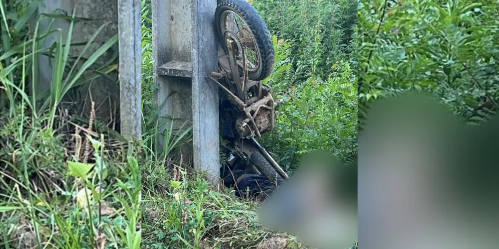 A moto colidiu contra um poste na estrada rural da Localidade de Segunda Linha Marcondes
