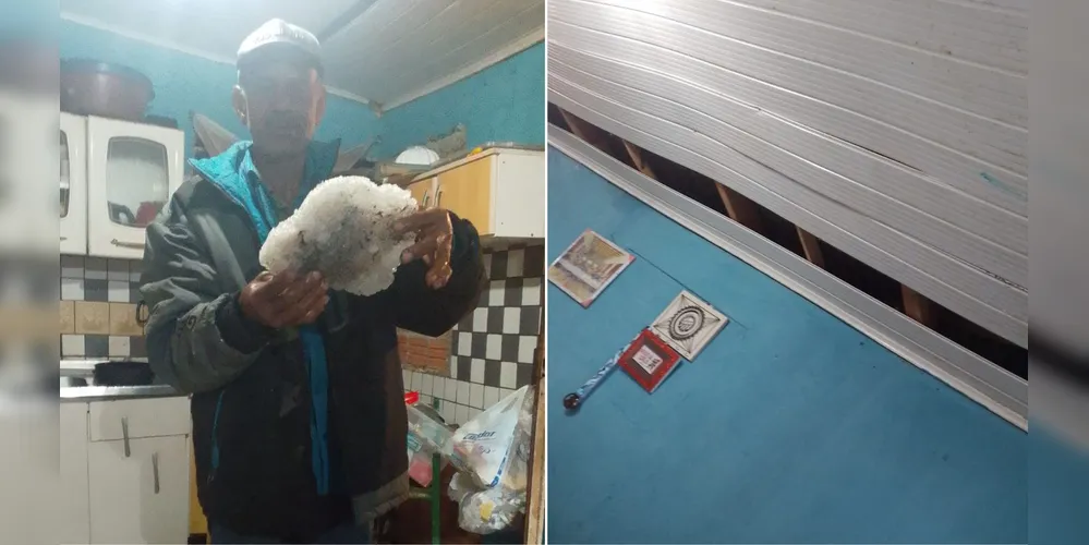 Forte chuva com granizo destruiu telhados de residências do município