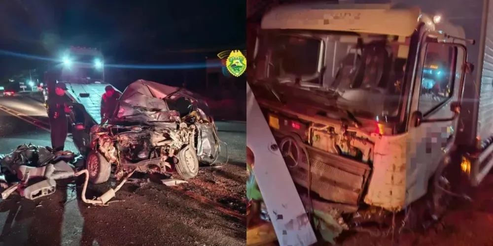 Carro ficou completamente destruído após batida na PR-444