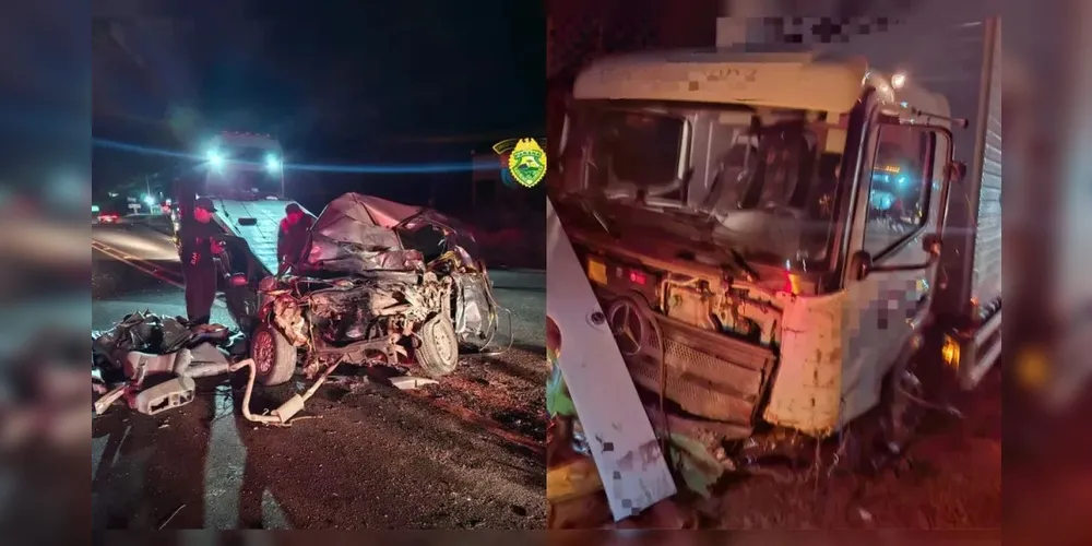 Carro ficou completamente destruído após batida na PR-444