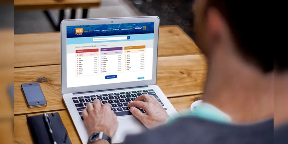 O site disponibiliza nomes e sobrenomes organizados por gênero, período de nascimento da pessoa e letra inicial