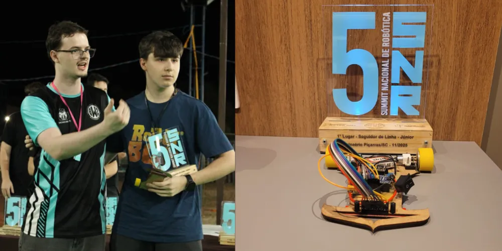 Equipe de robótica da RobotBox com o prêmio