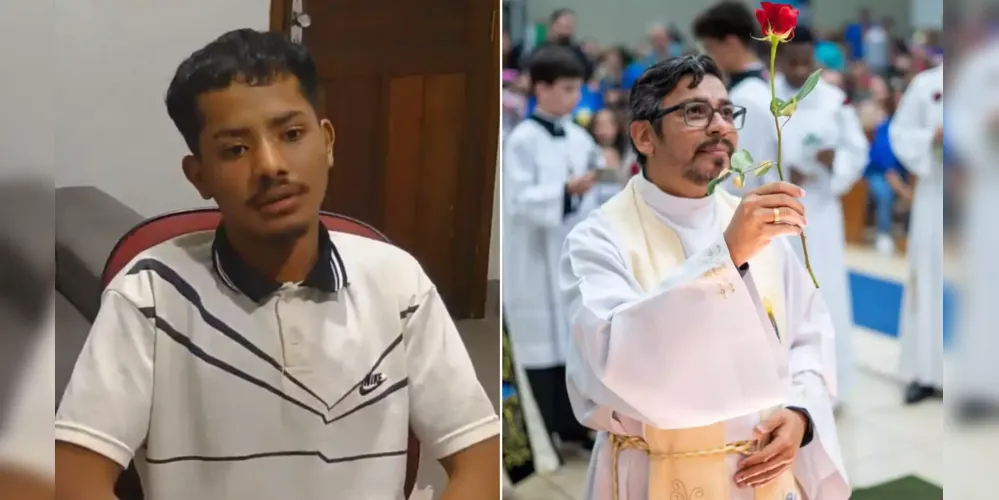 Leanderson de Oliveira Junior, de 18 anos, e padre Alexsandro da Silva Lima