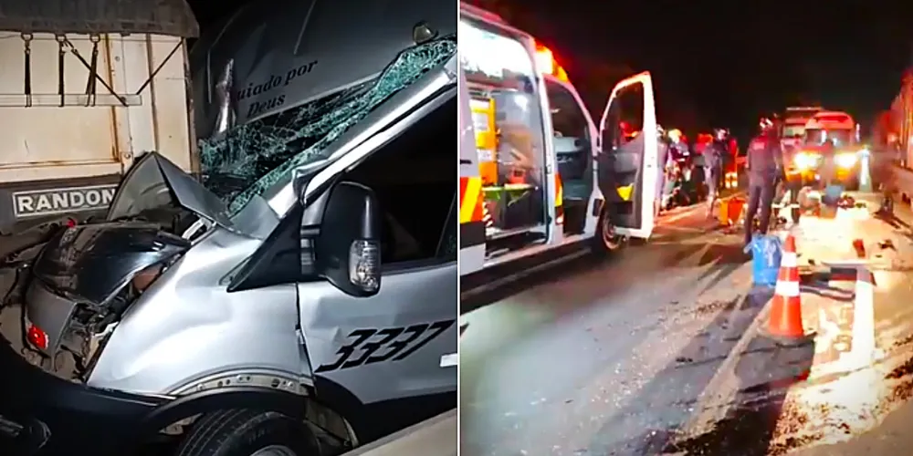 Van ficou destruída após o engavetamento