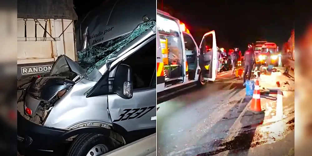 Van ficou destruída após o engavetamento