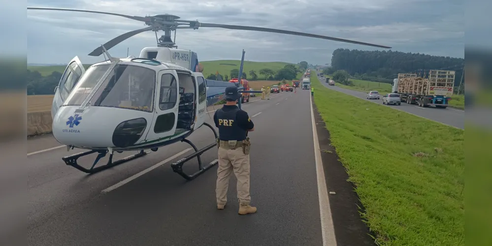 Devido à gravidade, o Samu Aéreo foi acionado para retirar a vítima em segurança do local